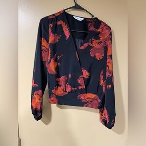 NWT Nine West Black and Red Floral Blouse